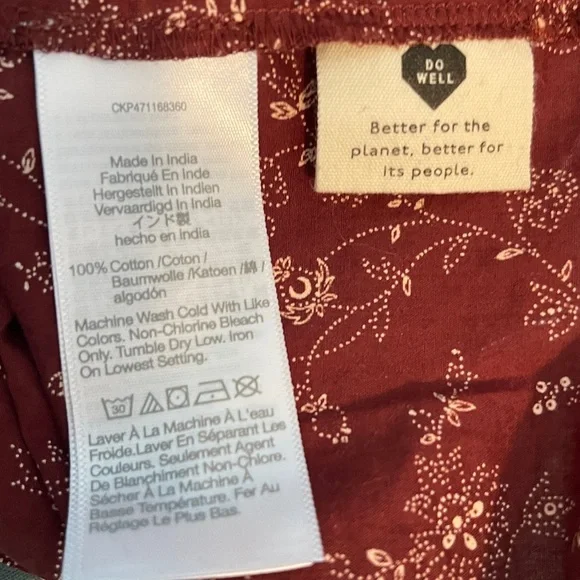 MADEWELL Puff Sleeve Floral Blouse Size L Burgudy Boho Fall top cottagecore - Picture 5 of 8